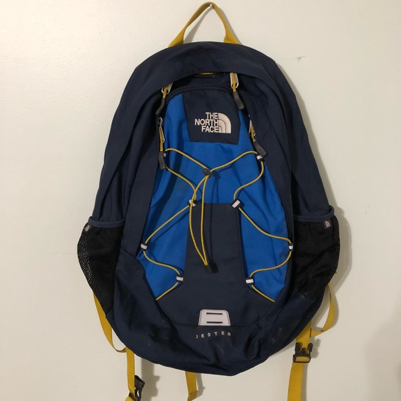 north face backpack blue and yellow